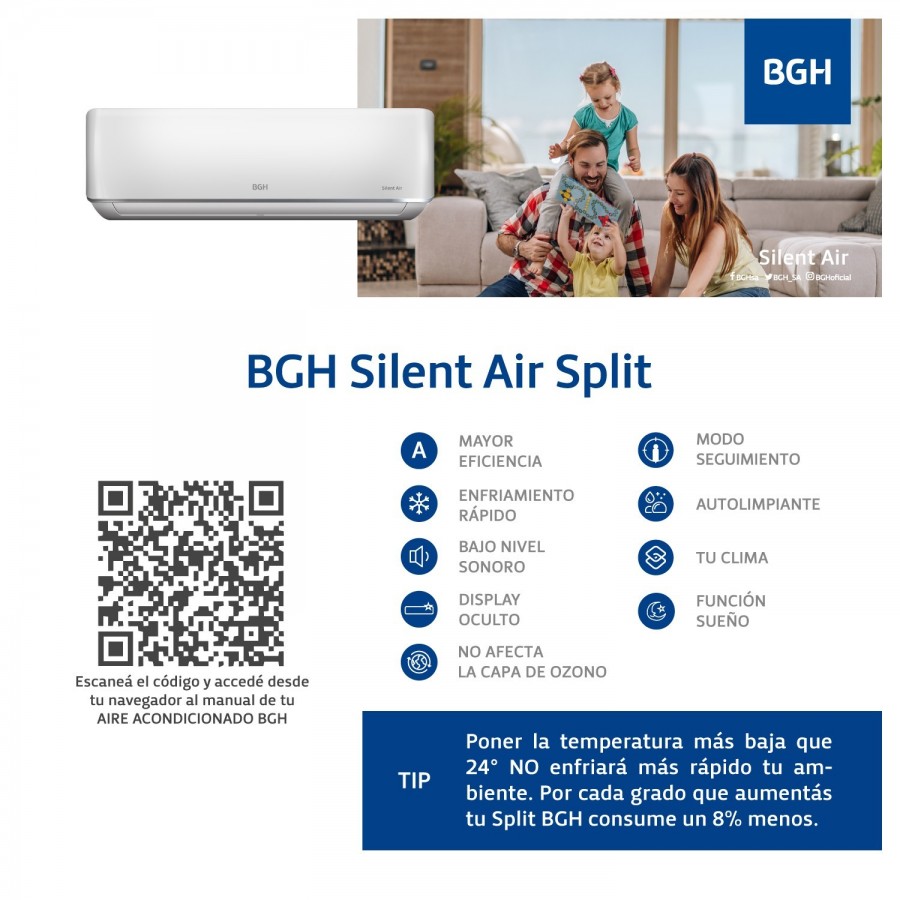 BGH SILENT AIR A AIRE BS 26WCCR SPLIT BSA 2600W FR CAL GAS R410