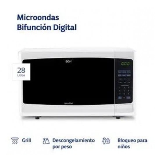 BGH MICROONDAS B228DB9 QUICK CHEF BCO 28LT 900W DIGITAL 1150W GRILL